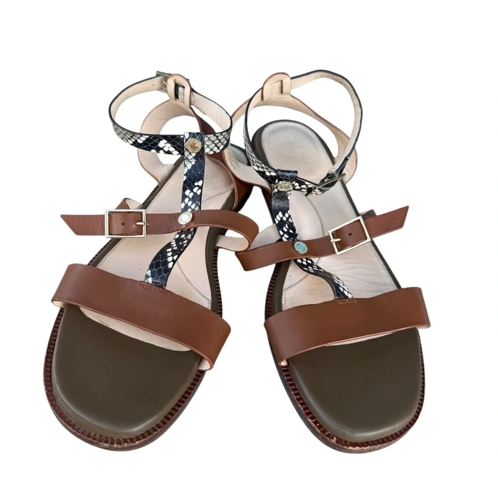 Cole Haan Wren flat sandals Pecan Snake Print gladiator style ankle strap 9.5